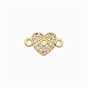 Copper Heart Connector Pave Zirconia 18K Gold Plated, approx 7mm
