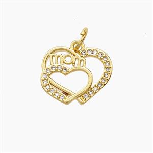 Copper Heart Mom Pendant Pave Zirconia 18K Gold Plated, approx 14mm