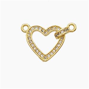 Copper Heart Pendant Pave Zirconia 18K Gold Plated, approx 13-15mm