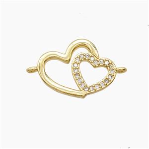 Copper Heart Connector Pave Zirconia 18K Gold Plated, approx 12-16mm