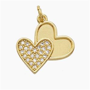 Copper Heart Pendant Pave Zirconia 18K Gold Plated, approx 16-18mm
