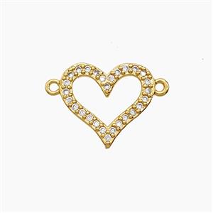 Copper Heart Connector Pave Zirconia 18K Gold Plated, approx 14mm