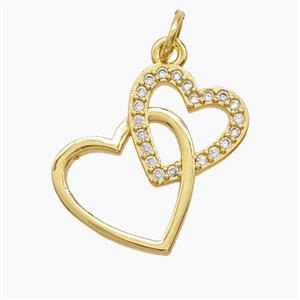 Copper Heart Pendant Pave Zirconia 18K Gold Plated, approx 19mm
