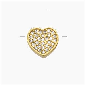 Copper Heart Beads Pave Zirconia 18K Gold Plated, approx 10mm