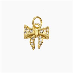 Copper Bowknot Pendant Pave Zirconia 18K Gold Plated, approx 10mm
