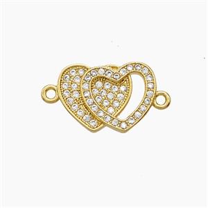 Copper Heart Connector Pave Zirconia 18K Gold Plated, approx 10-15mm