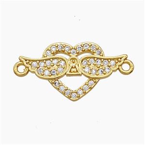 Copper Heart Angelwings Connector Pave Zirconia 18K Gold Plated, approx 11.5-20mm