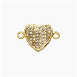 Copper Heart Connector Pave Zirconia 18K Gold Plated, approx 11mm