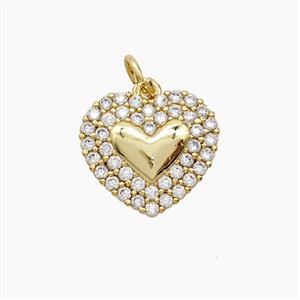 Copper Heart Pendant Pave Zirconia 18K Gold Plated, approx 15mm