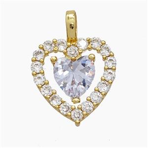 Copper Heart Pendant Pave Zirconia 18K Gold Plated, approx 14-20mm