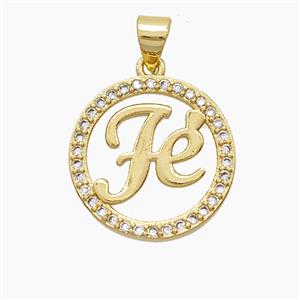 Copper Fe Pendant Pave Zirconia 18K Gold Plated, approx 17mm