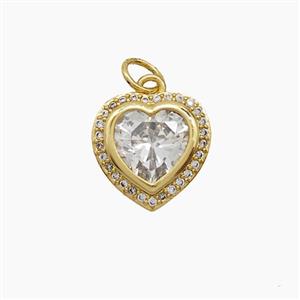 Copper Heart Pendant Pave Zirconia 18K Gold Plated, approx 12.5mm