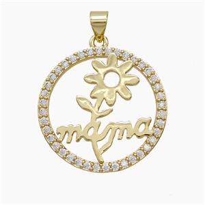 Copper Flower Pendant Pave Zirconia Mama 18K Gold Plated, approx 25mm