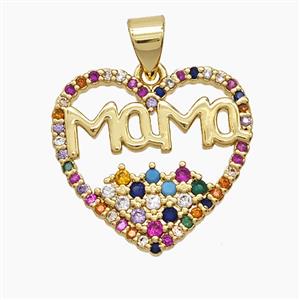 Copper Heart Mama Pendant Pave Multicolor Zirconia 18K Gold Plated, approx 20mm
