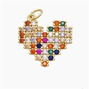 Copper Heart Pendant Pave Multicolor Zirconia 18K Gold Plated, approx 17mm