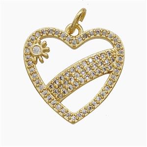 Copper Heart Pendant Pave Zirconia Sun Rainnbow 18K Gold Plated, approx 18mm