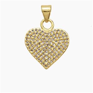 Copper Heart Pendant Pave Zirconia 18K Gold Plated, approx 15mm