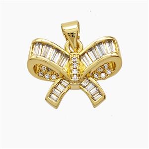 Copper Bowknot Pendant Pave Zirconia 18K Gold Plated, approx 13-17mm