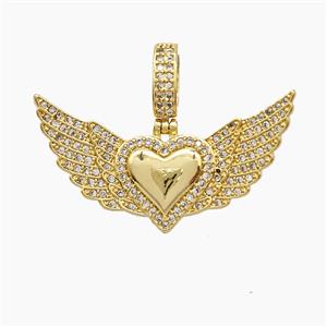 Copper Heart Angelwings Pendant Pave Zirconia 18K Gold Plated, approx 24-33mm