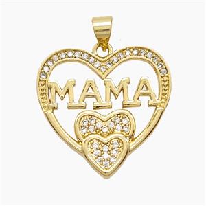 Copper Heart MAMA Pendant Pave Zirconia 18K Gold Plated, approx 23mm