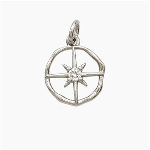 Copper Star Pendant Pave Zirconia Platinum Plated, approx 11.5mm
