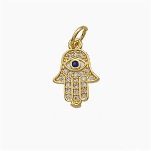 Copper Hamsahand Pendant Pave Zirconia 18K Gold Plated, approx 9.5-12mm