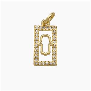 Copper Hamsahand Pendant Pave Zirconia 18K Gold Plated, approx 7-13mm