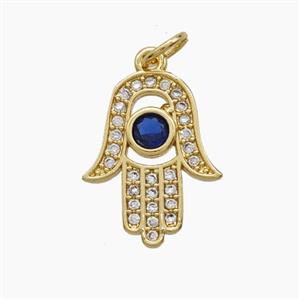 Copper Hamsahand Pendant Pave Zirconia 18K Gold Plated, approx 13-17mm