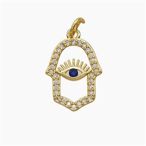 Copper Hamsahand Pendant Pave Zirconia 18K Gold Plated, approx 12-16mm