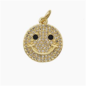 Copper Emoji Pendant Pave Zirconia Smileface 18K Gold Plated, approx 13.5mm