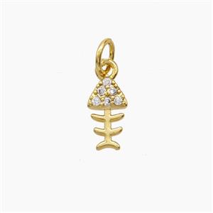 Copper Fishbone Pendant Pave Zirconia 18K Gold Plated, approx 5.5-10mm