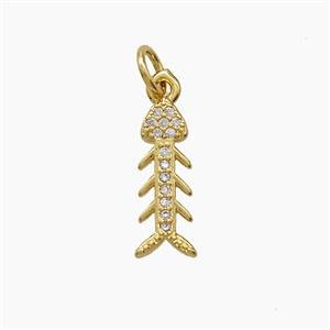Copper Fishbone Pendant Pave Zirconia 18K Gold Plated, approx 5-15mm