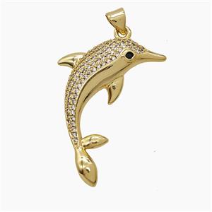 Copper Dolphin Pendant Pave Zirconia 18K Gold Plated, approx 16-33mm