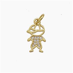 Copper Kids Boy Pendant Pave Zirconia 18K Gold Plated, approx 7.5-12mm