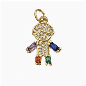 Copper Kids Boy Pendant Pave Zirconia 18K Gold Plated, approx 12-16mm