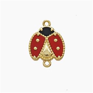 Copper Ladybug Connector Pave Shell Red 18K Gold Plated, approx 12mm