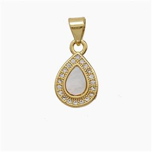 Copper Teardrop Pendant Pave Zirconia 18K Gold Plated, approx 9-12mm