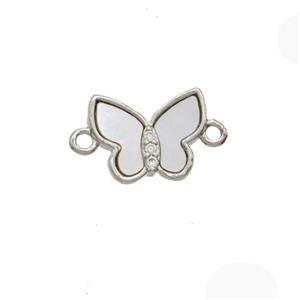 Copper Butterfly Connector Pave Shell Platinum Plated, approx 9-11mm