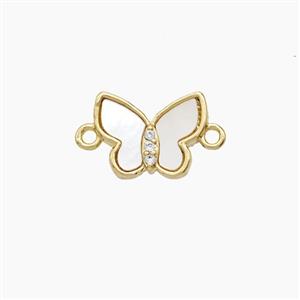 Copper Butterfly Connector Pave Shell 18K Gold Plated, approx 9-11mm