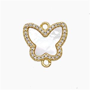 Copper Butterfly Connector Pave Zirconia Shell 18K Gold Plated, approx 13-15mm