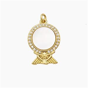 Copper Pendant Pave Zircon, Gold Plated, approx 12-15mm