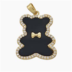 Copper Bear Pendant Pave Zirconia Shell Black 18k Gold Plated, approx 19-22mm