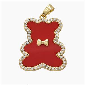 Copper Bear Pendant Pave Zirconia Shell Red 18k Gold Plated, approx 19-22mm