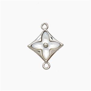 Copper Clover Connector Pave Shell Platinum Plated, approx 12mm