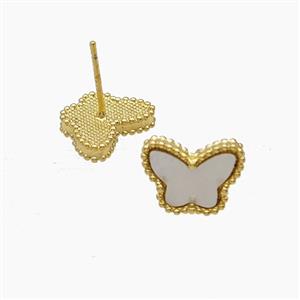 Copper Butterfly Stud Earrings Pave Shell 18K Gold Plated, approx 9.5-12.5mm