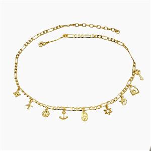 Copper Necklace 18K Gold Plated, approx 8-12mm, 4mm, 40-45cm length