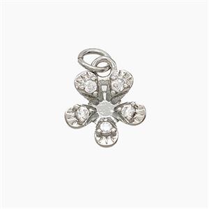 Copper Flower Pendant Pave Zirconia Platinum Plated, approx 11mm