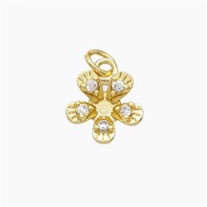 Copper Flower Pendant Pave Zirconia Gold Plated, approx 11mm