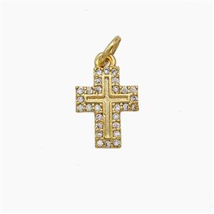 Copper Cross Pendant Pave Zirconia Gold Plated, approx 9-11.5mm