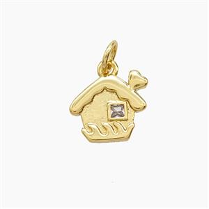 Copper House Pendant Pave Zirconia Gold Plated, approx 10-11mm